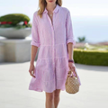 Women's Dress – Relaxed Fit – Light and Breathable – Button Closure – Checkered Design