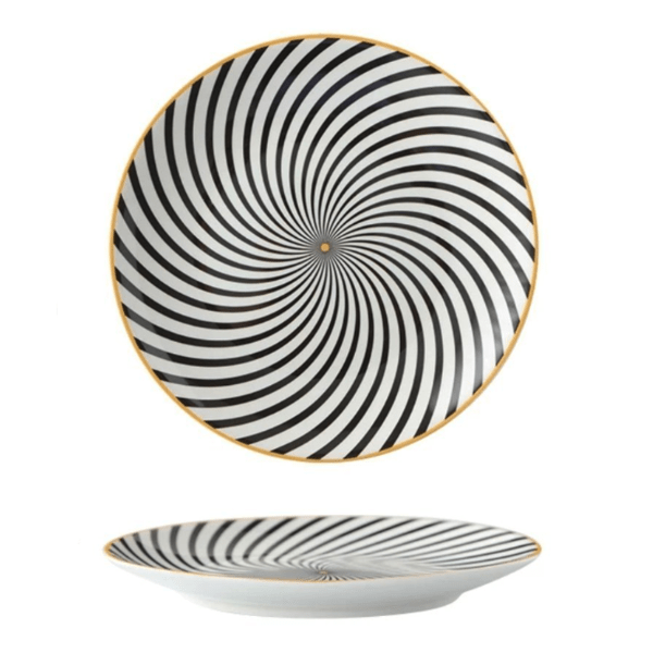 Porcelain Geometric Metallic Rim Dinner Plate Set