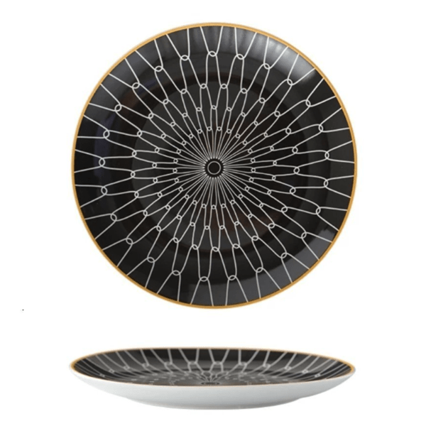 Porcelain Geometric Metallic Rim Dinner Plate Set
