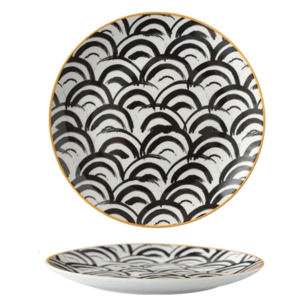 Porcelain Geometric Metallic Rim Dinner Plate Set