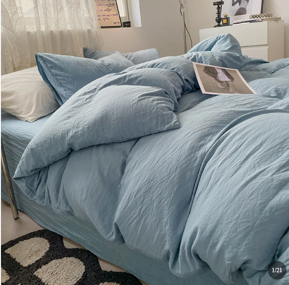 Washed Cotton Wrinkled Duvet Cover Set