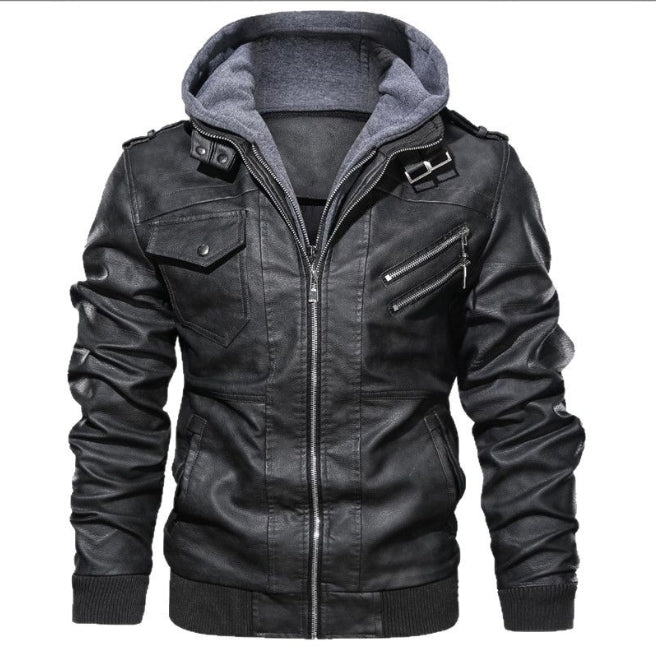 Slim Fit Hooded Leather Jacket
