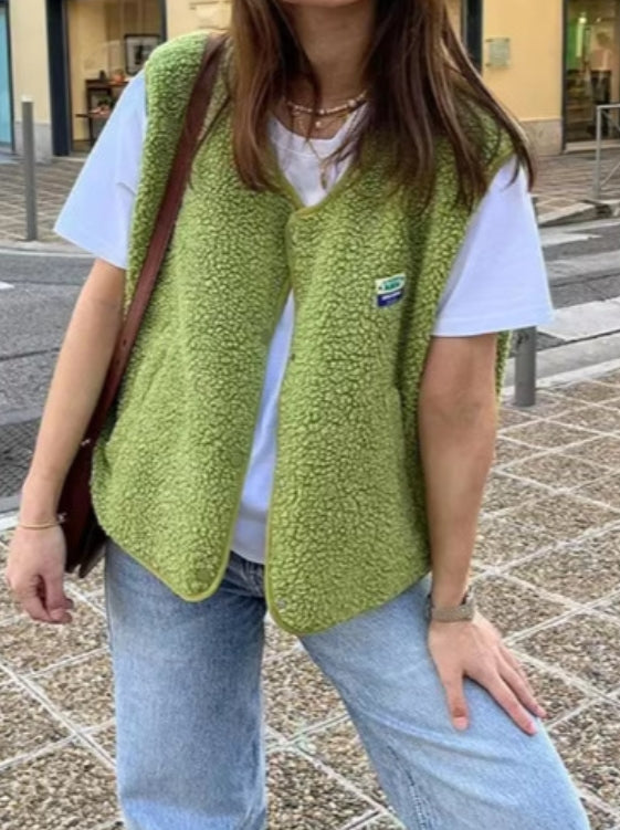 Wool Blend Relaxed Fit Snap Front Vest