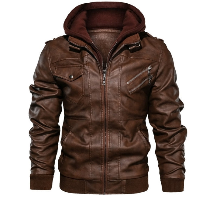 Slim Fit Hooded Leather Jacket