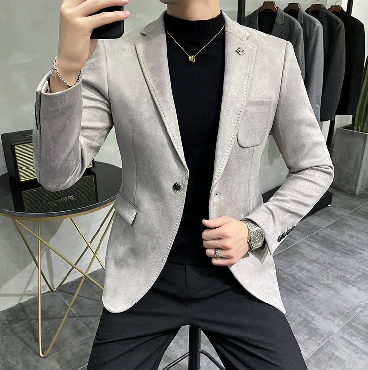 Suede-Like Single Button Slim Fit Blazer