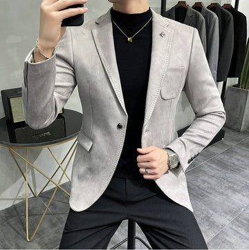 Suede-Like Single Button Slim Fit Blazer