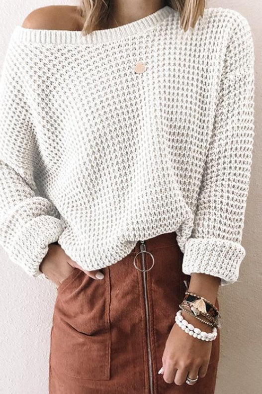 Wool Blend Relaxed Oblique Collar Sweater