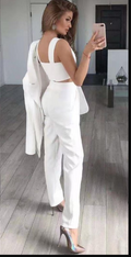 Women's Suit - 3-piece Set - Blazer with Shoulder Pads - Crop Top - High-waisted Flared Trousers