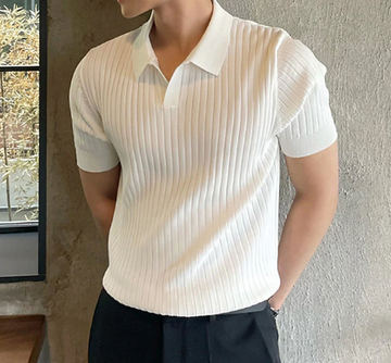 Herre Polo Shirt - Ribstrikket - Slim Fit - Korte Ærmer - Stilfuldt og Moderne