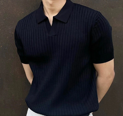 Ribbed Knit Slim Fit Polo Shirt