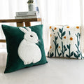 Velvet Tufted Floral Rabbit Throw Pillow Cover