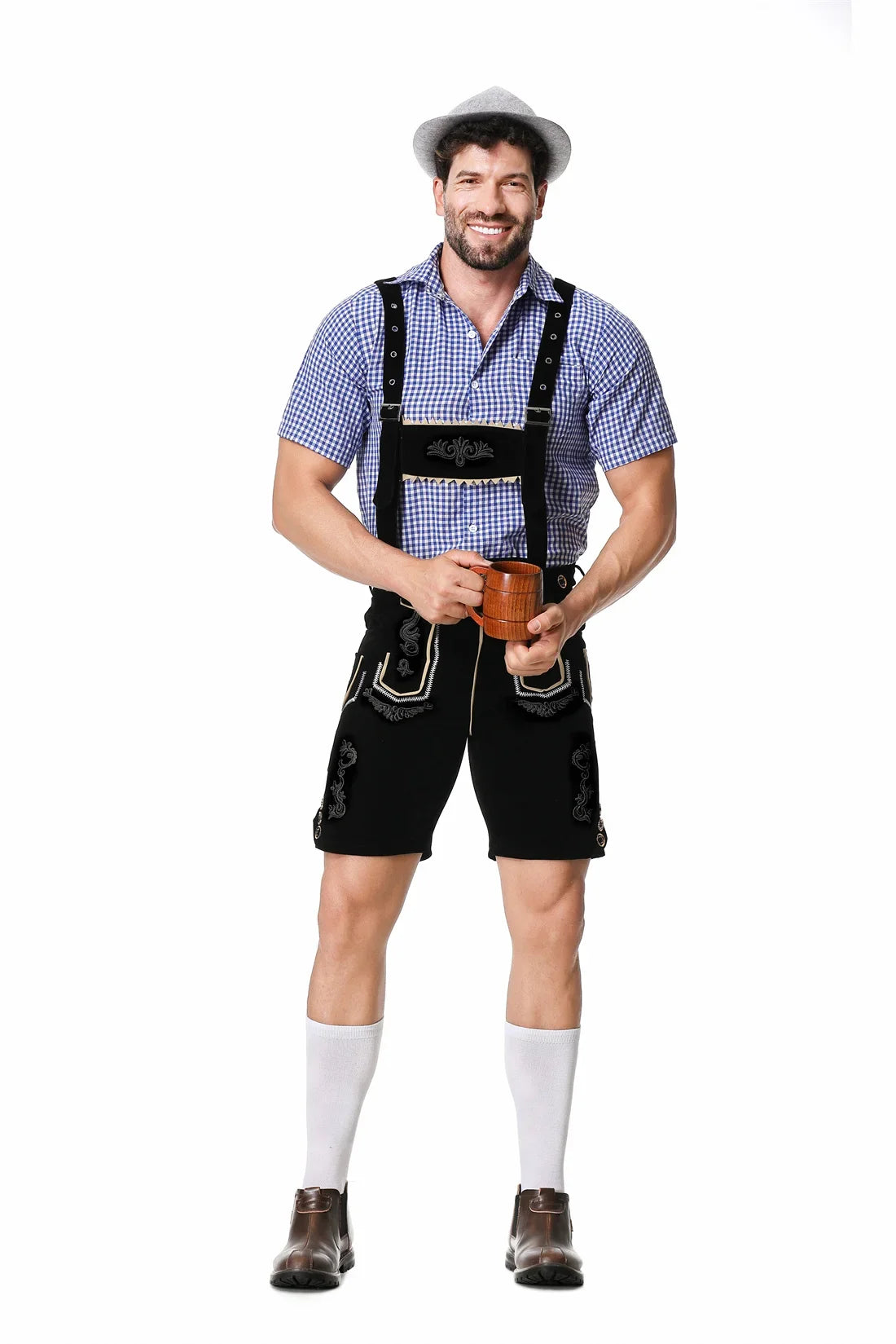 Embroidered Detail Suede-Like Lederhosen Set