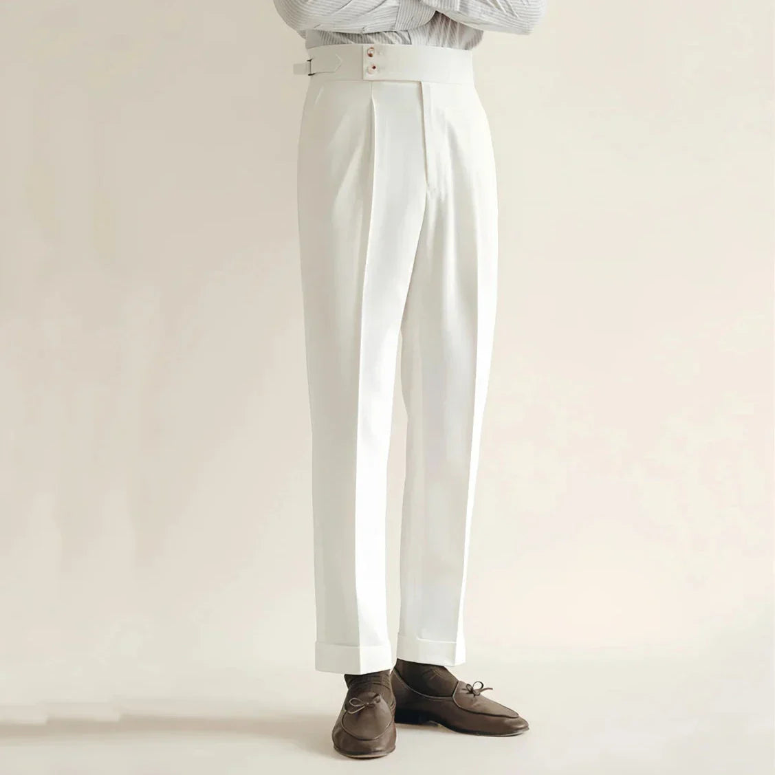Men's Trousers – Tailored Fit – High Waist – Front Pleats – Cuffs at Ankles
