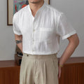 Men's Shirt – Linen – Relaxed Fit – Mandarin Collar – Long Sleeve Button Closure