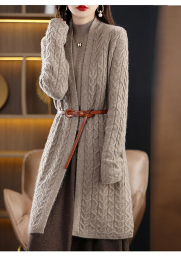 Cable Knit Belted Relaxed Long Cardigan