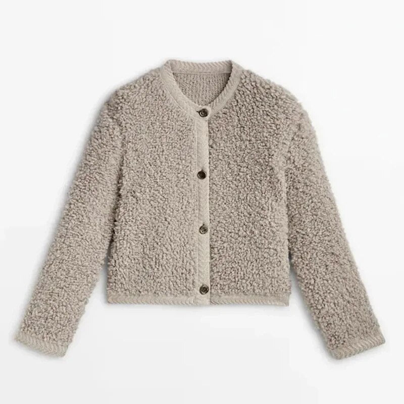 Fuzzy Texture Relaxed Fit Button Front Teddy Coat