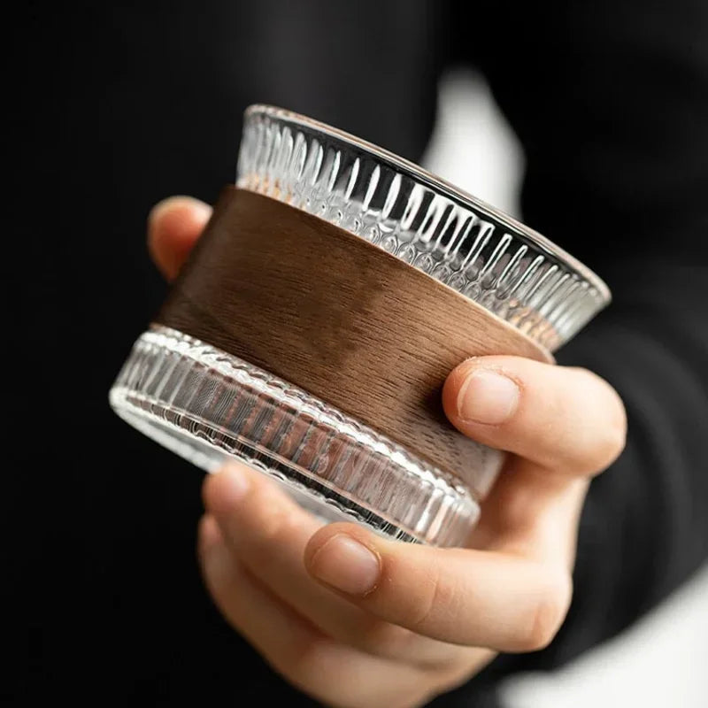 Oak Wood Weighted Ribbed Whisky Tumbler