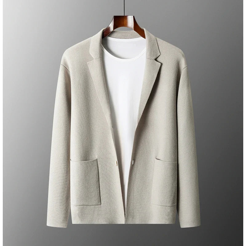 Tailored Notched Lapel Wool Cardigan