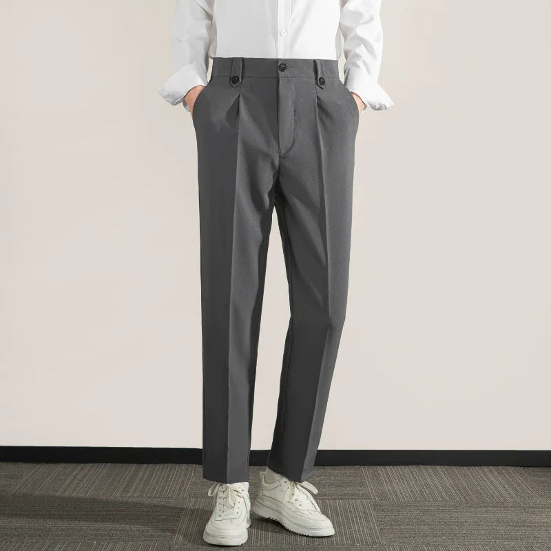 Lightweight Cotton Blend Pressed Pleat Classic Trousers