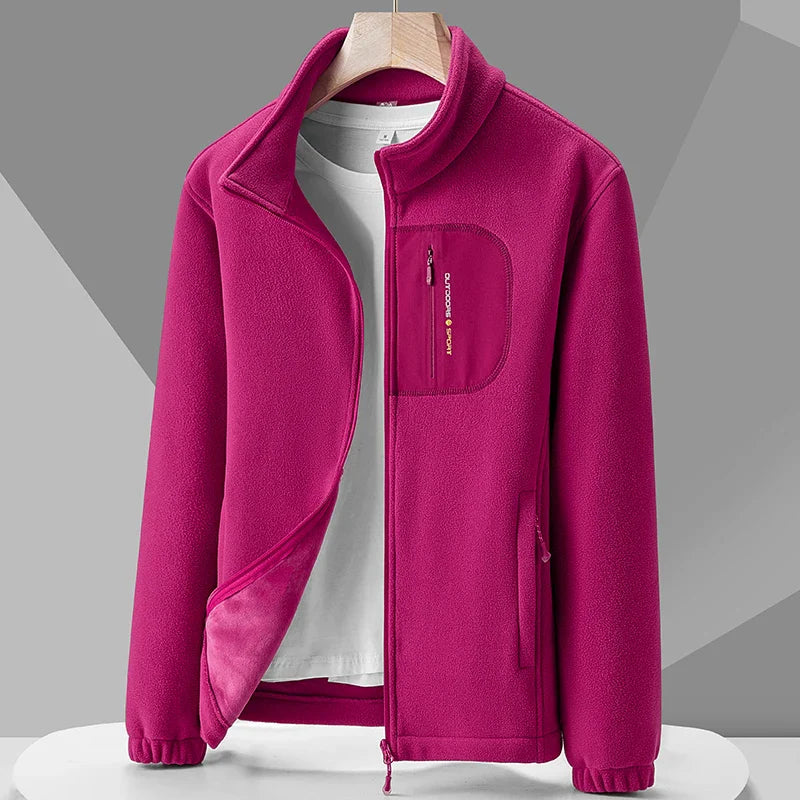 High Collar Zipper Front Fleece Jacket