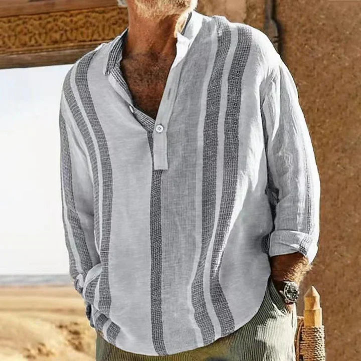 Cotton Blend Grandad Collar Relaxed Fit Shirt