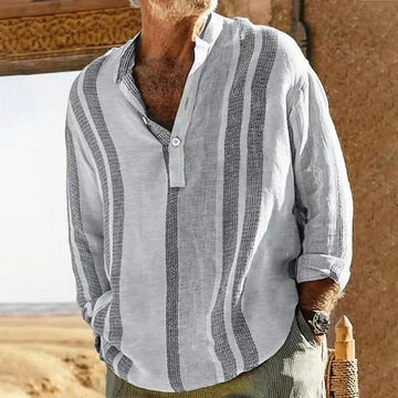 Cotton Blend Grandad Collar Relaxed Fit Shirt