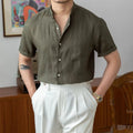 Men's Shirt – Linen – Relaxed Fit – Mandarin Collar – Long Sleeve Button Closure