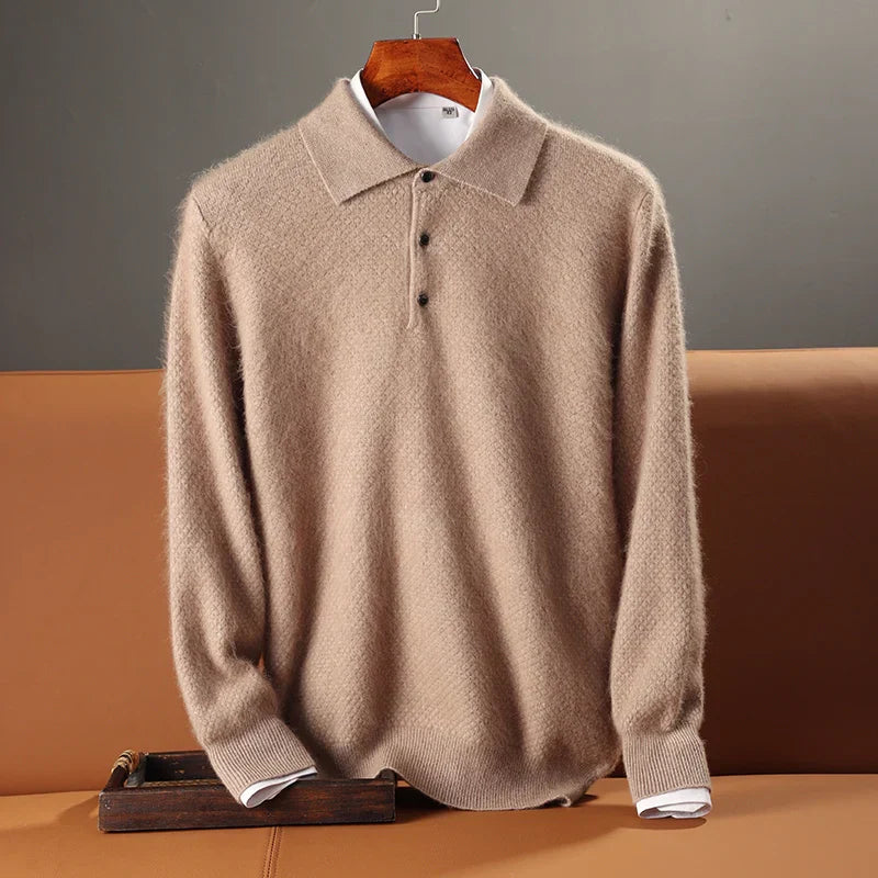 Herre Polo Sweater – Uld – Afslappet Pasform – Langærmet – Ribkant & Knaplukning
