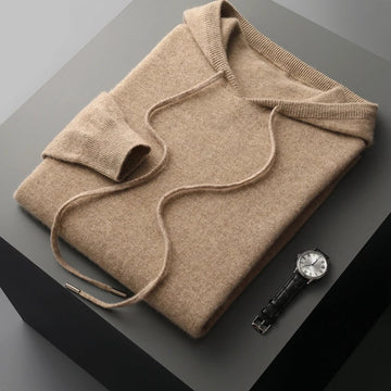 Herre Hættetrøje – 100% Cashmere – Klassisk Pasform – Blød Strikket – Ribmanchetter