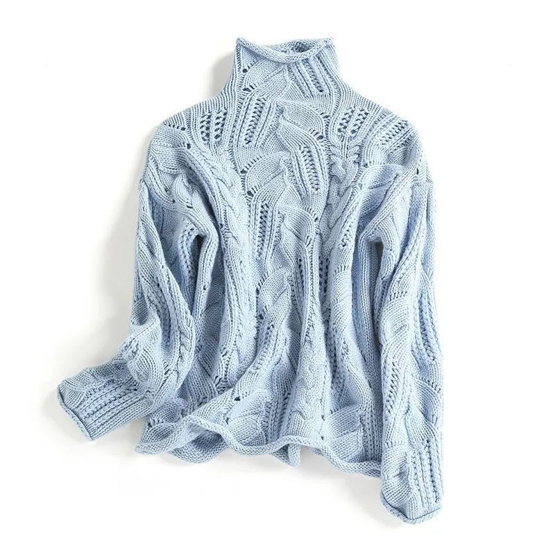 Cashmere Relaxed Fit Cable Knit Turtleneck Sweater