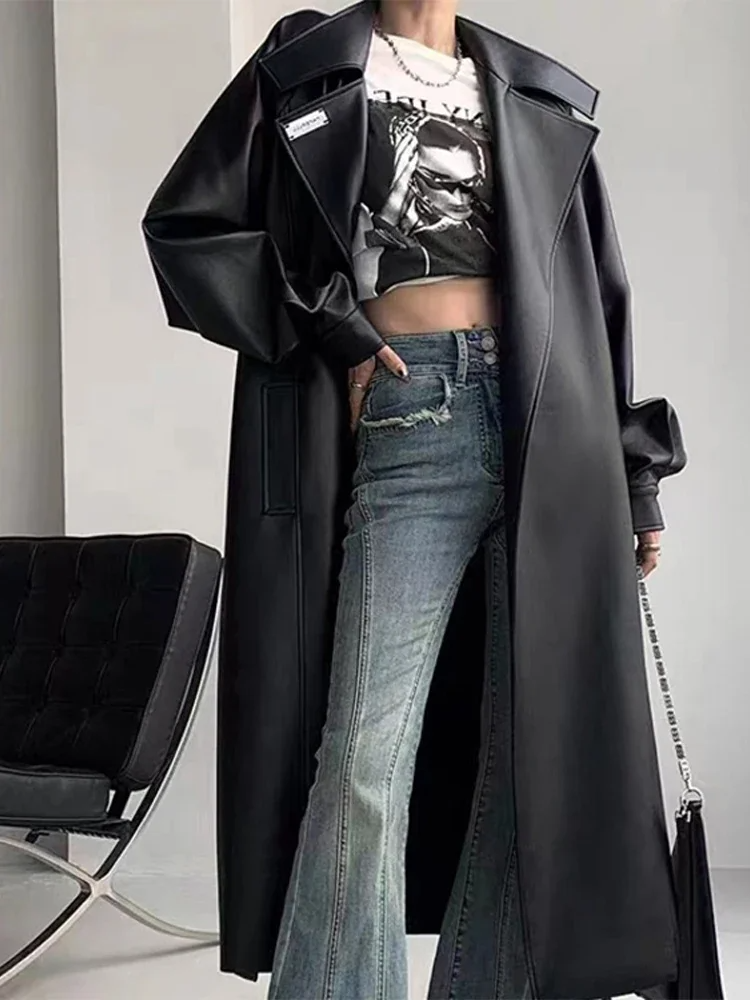 Tailored Fit Faux Leather Long Coat