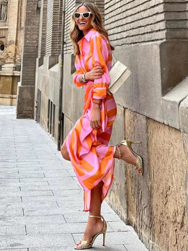 Lightweight Striped Midi Wrap Dress