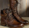 Women's Lace-up Boots – Leather – Round Toe – Sturdy Sole – Mid-height Shaft
