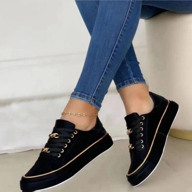Isabella Leather Orthopedic Platform Sneakers | Chain Detail Ankle Sneakers