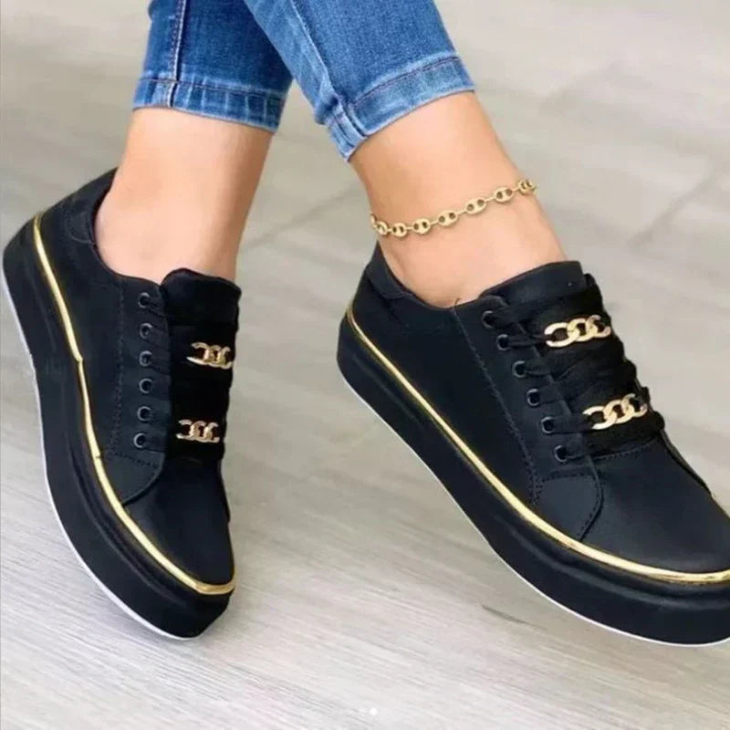 Isabella Leather Orthopedic Platform Sneakers | Chain Detail Ankle Sneakers