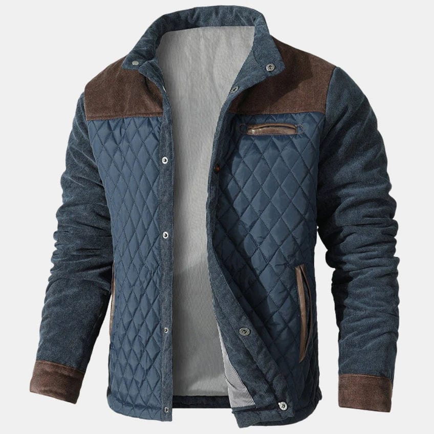 Diamond Stitching Leather Trim Quilted Jacket