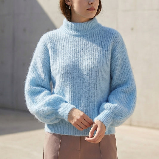 Verona Relaxed Turtleneck Pullover with Plush Balloon Sleeves