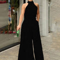 Women's Two-Piece Set – Halterneck Top & High-Waisted Wide-Leg Pants – Light and Elegant