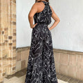Women's Two-Piece Set – Halterneck Top & High-Waisted Wide-Leg Pants – Light and Elegant