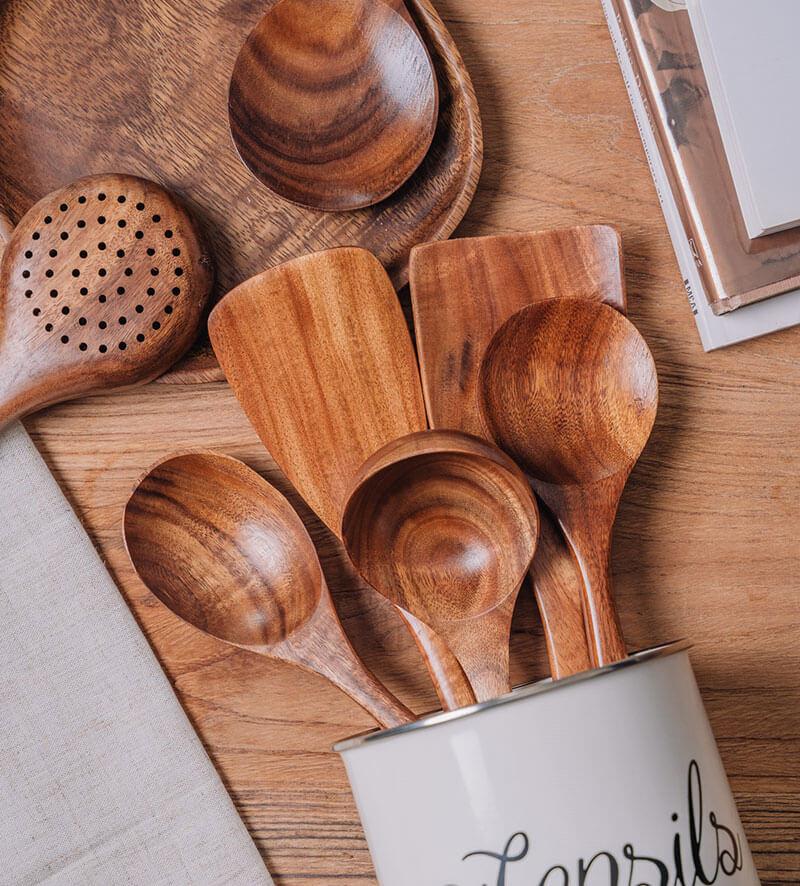 Teak Wood Tapered Handles Utensil Set