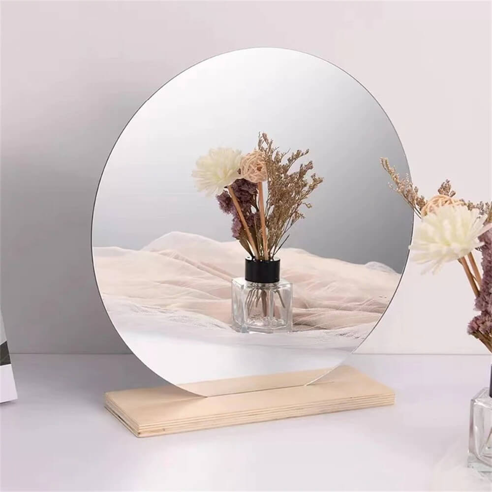 Glass And Wood Frameless Tabletop Mirror