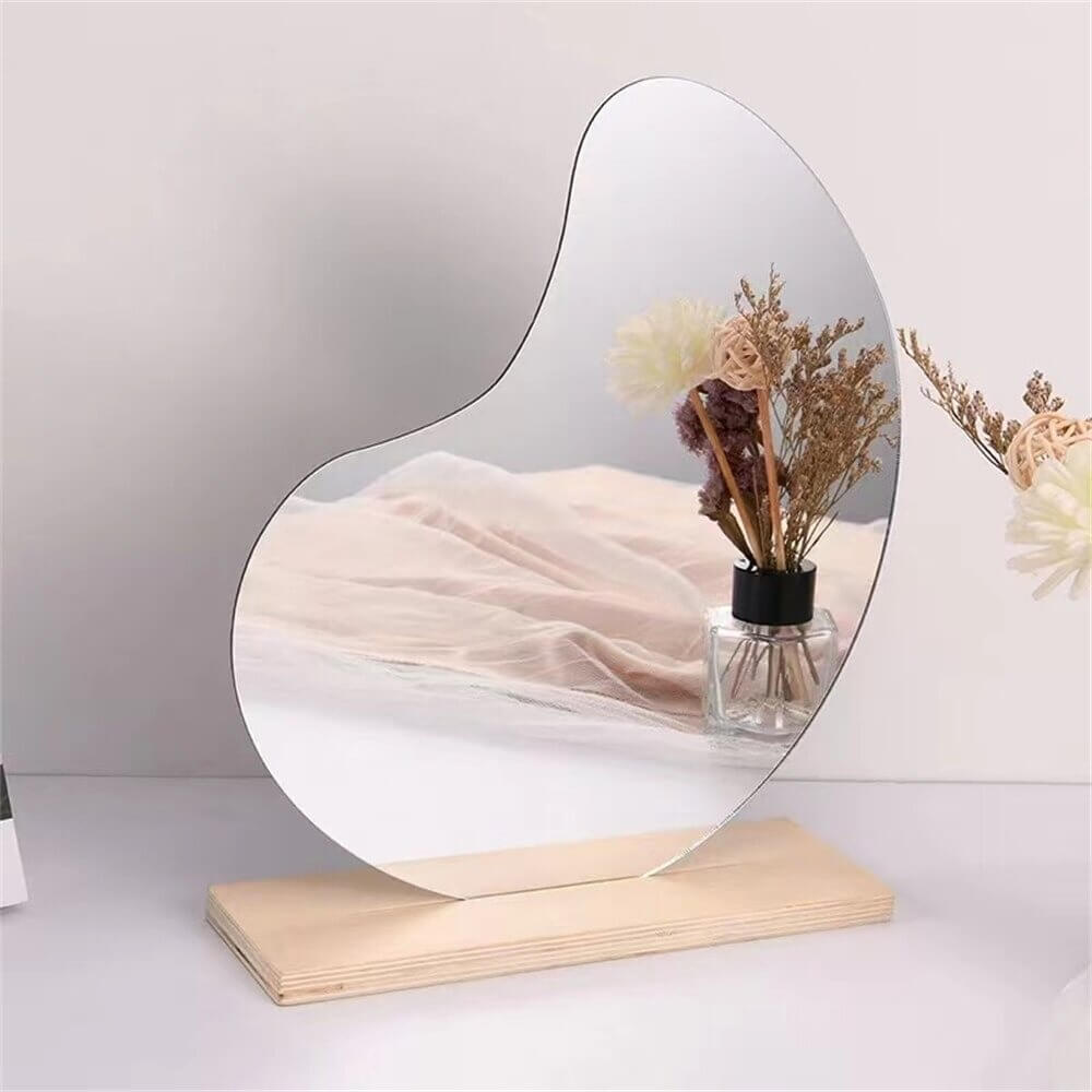 Glass And Wood Frameless Tabletop Mirror