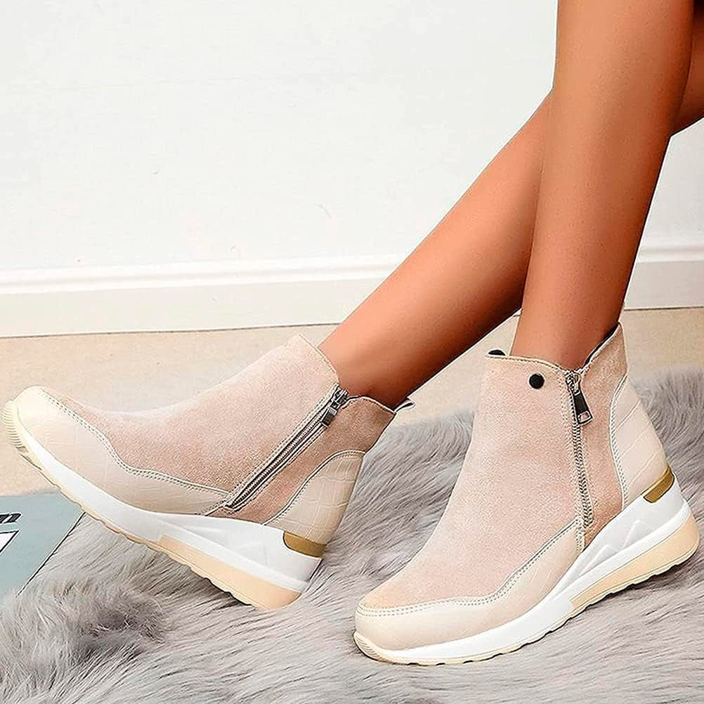 Suede-Like Wedge Heel Ankle Boots