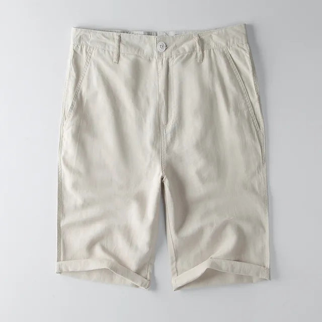 Men's Shorts – Cotton Linen Blend – Relaxed Fit – Knee Length with Pockets