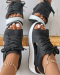 Women's Sandals – Wedge Heel – Mesh Upper – Open Toe – Lace-Up Closure – Comfort Sole