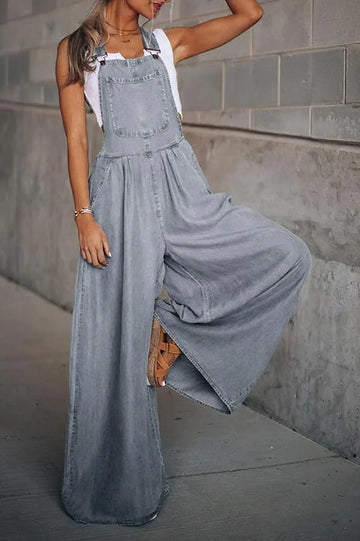 Denim Adjustable Strap Wide Leg Overalls
