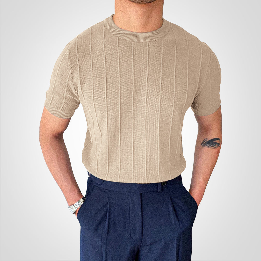 Short-Sleeved Ribbed Slim Fit Knit Sweater