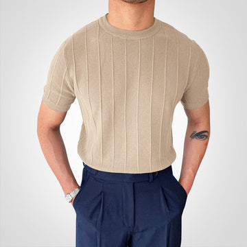 Short-Sleeved Ribbed Slim Fit Knit Sweater