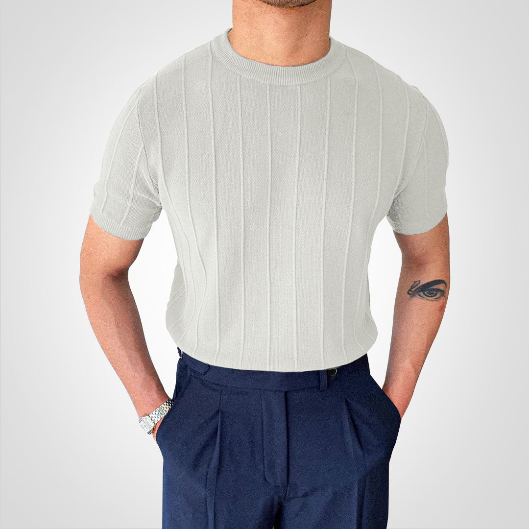 Short-Sleeved Ribbed Slim Fit Knit Sweater