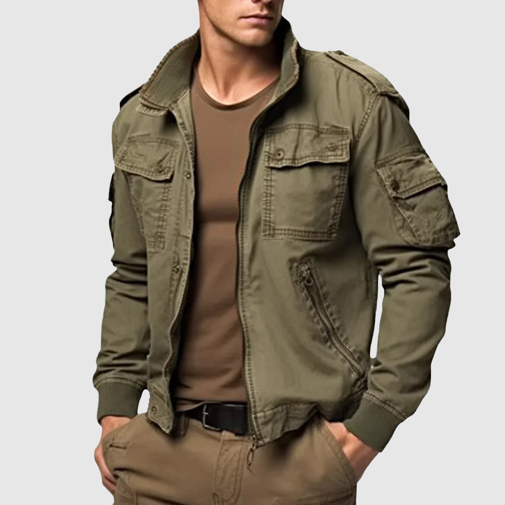 Cotton Blend Utility Pocket Bomber Jacket